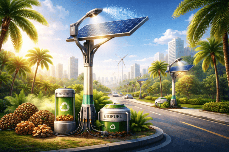 self cleaning streetlight oil palm waste