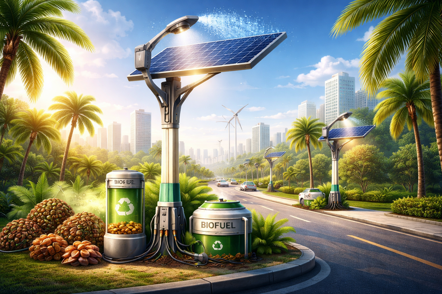 self cleaning streetlight oil palm waste