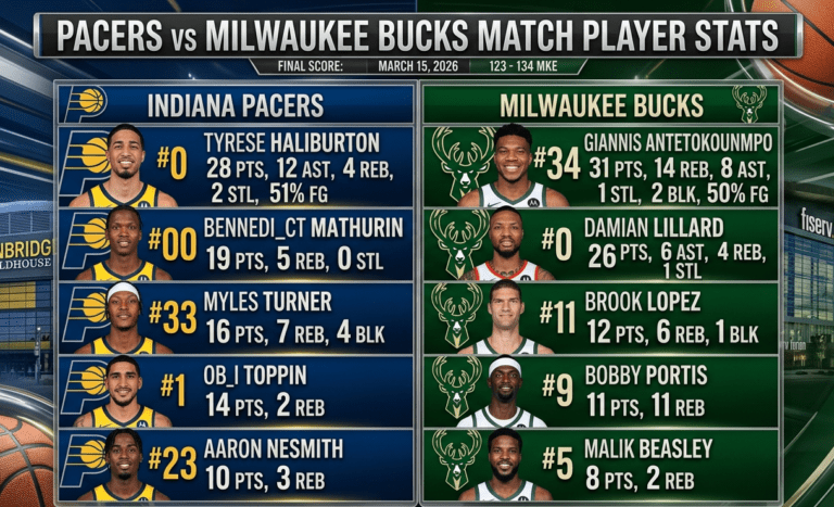 pacers vs milwaukee bucks match player stats