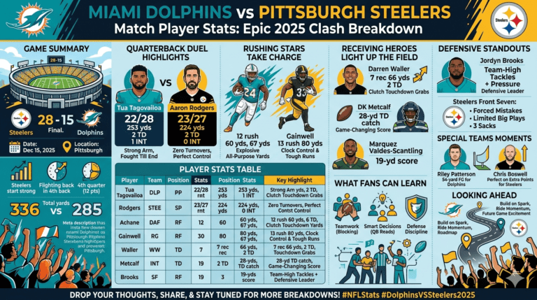 miami dolphins vs pittsburgh steelers match player stats