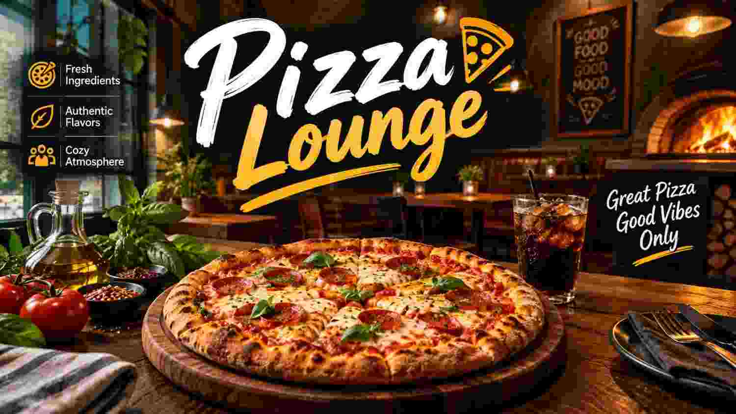 Pizza Lounge featuring fresh pepperoni pizza in a cozy restaurant setting